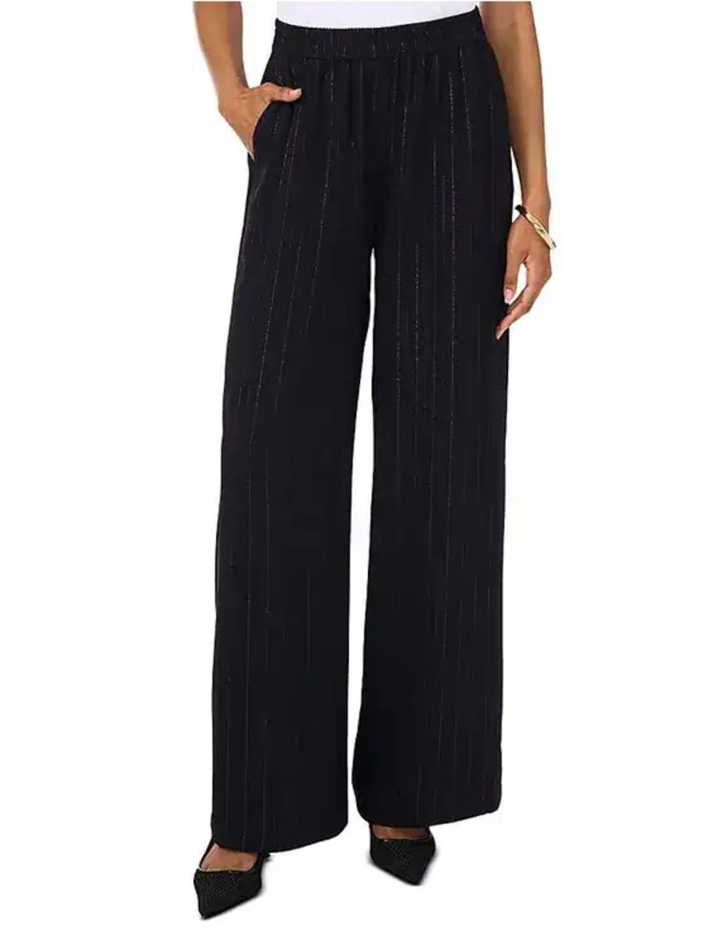 Vince Camuto Women’s Metallic Pinstripe Black Wide-Leg Pants Size XL NWT